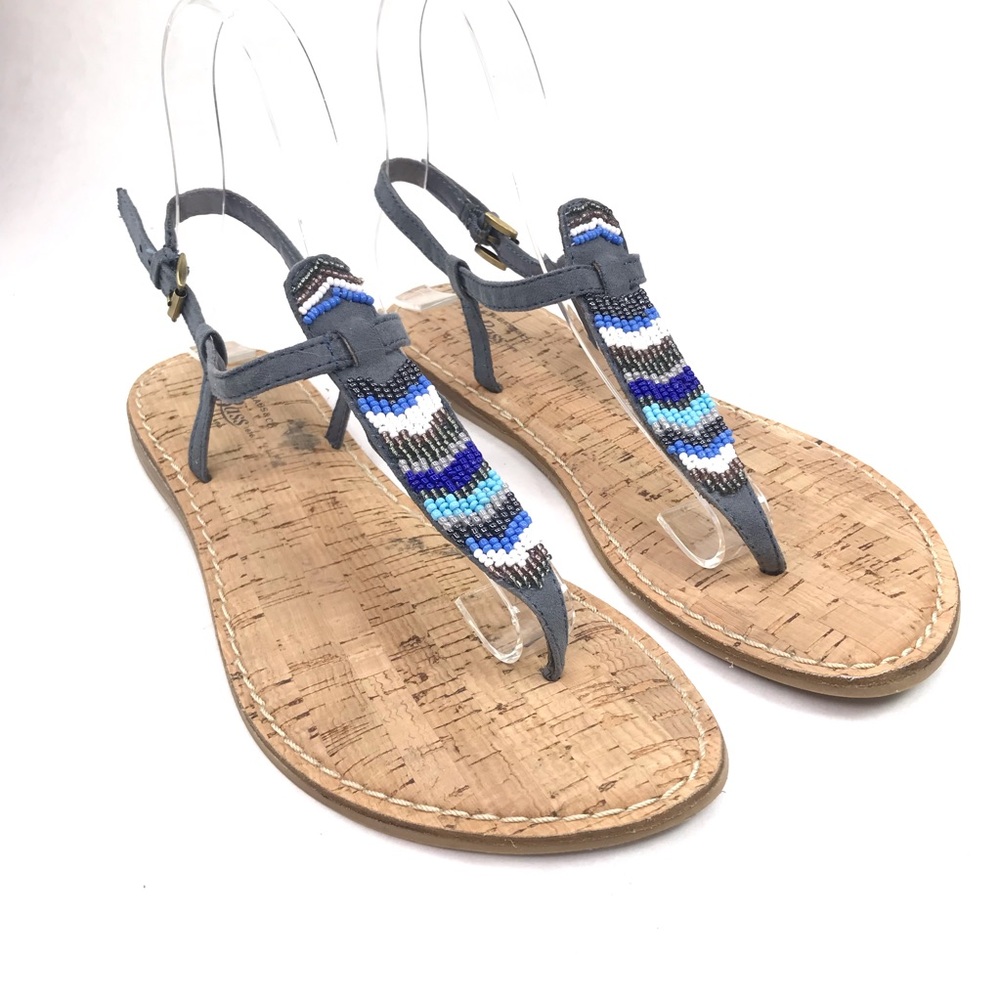 GH Bass Womens Size 8 Gia Beaded Thong T Straps Cork Sandal Shoe - Picture 1 of 9